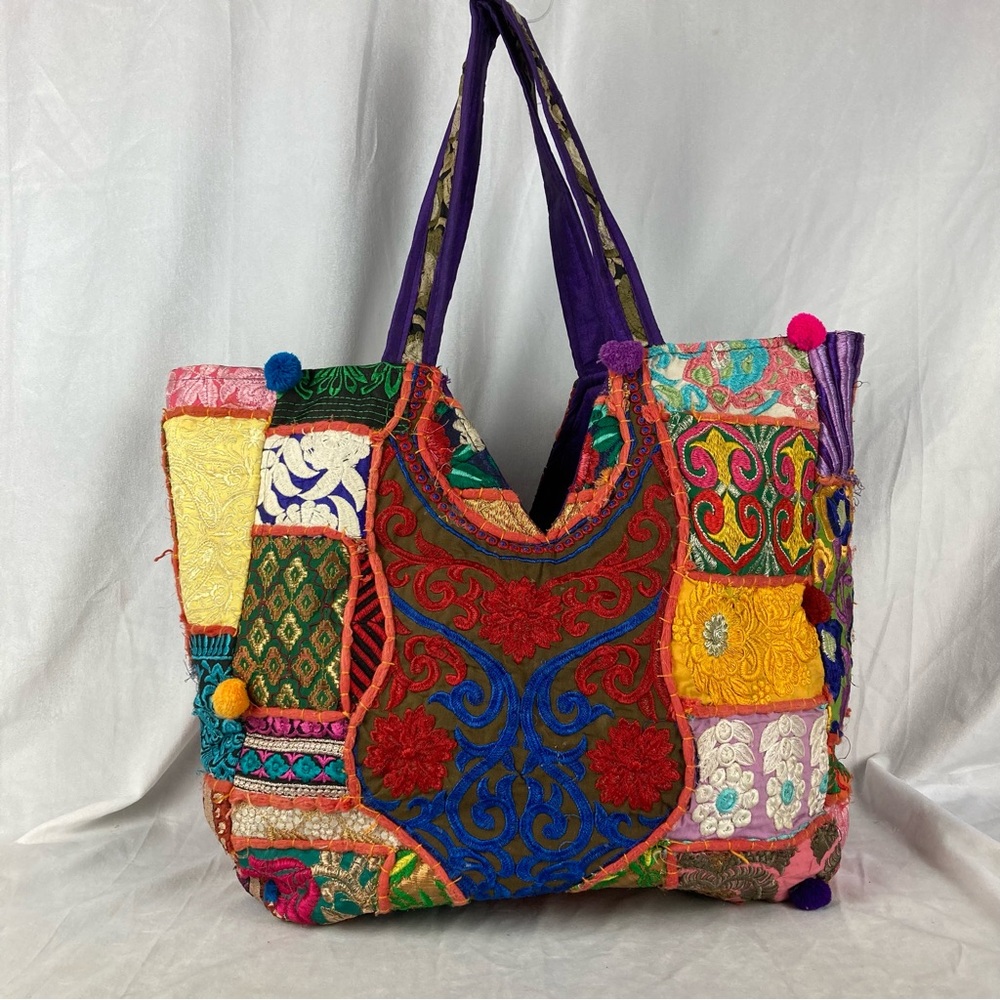 Handmade Indian Banjara Shoulder Tote Bag Bold Colorful Detailed Boho Patchwork
